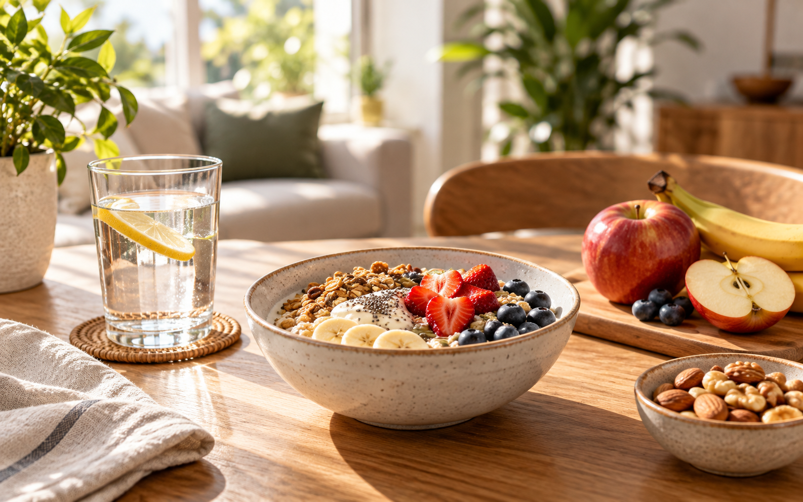 Simple meal and water